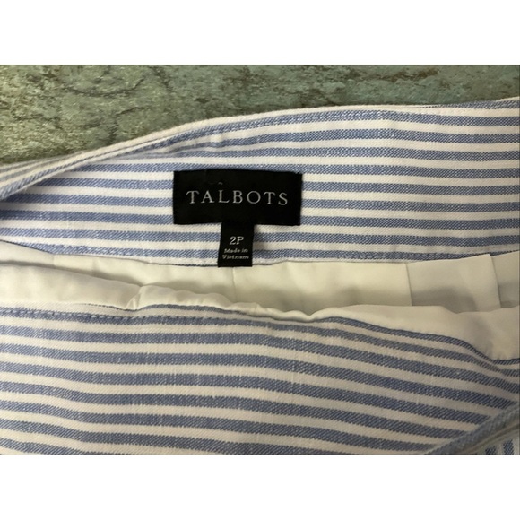 Talbots Wide Leg Crop Pant Womens 2 Petite Blue White Stripe Linen Blend Casual - Picture 4 of 8